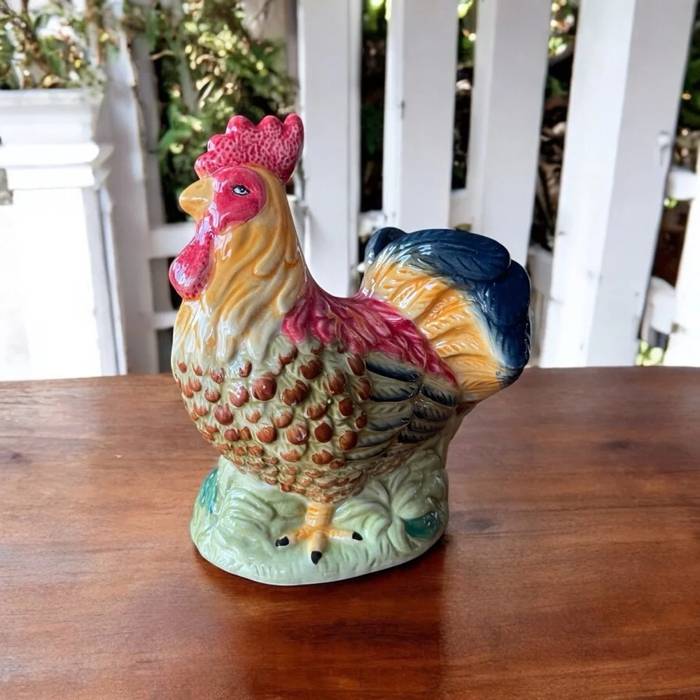 Vintage Ceramic Rooster Measuring Spoon Holder Farmhouse Kitchen Decor Rare 7